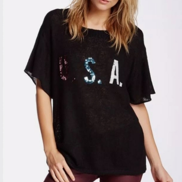Wildfox White Label USA Sequin Black Wool Blend Top Size XS - Picture 2 of 9